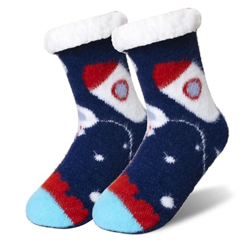 Kids Boys Fuzzy Slipper Socks Winter Soft Warm Thick Fleece Lined Plush Children Non Slip Home Socks