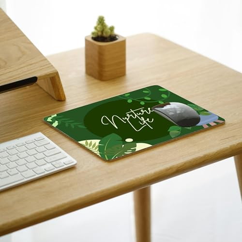 Image of My Print Shop Nature Life Green Leaves Printed Mouse Pad for Laptop & Computer | 9 x 7.5 Inch | 3mm Thick Non-Slip Rubber Base Mousepad | Botanical Desk Accessory for Office & Home