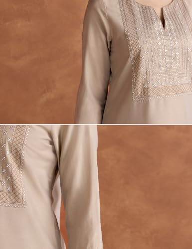 Image of Amazon Brand - Myx Women's Embroidered Kurta Set with Organza Dupatta (Available in Plus Sizes)