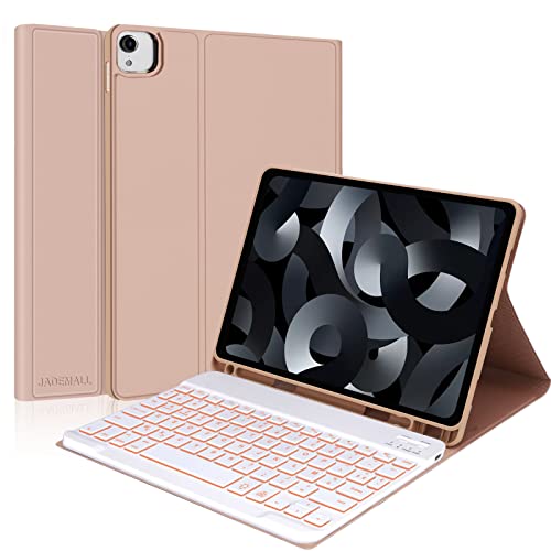 Coque Clavier pour iPad Air 5 Generation 2022/iPad Air 4 2020 10.9, iPad Pro 11 2022/2021/2020/2018, AZERTY Clavier Rétro-éclairé Bluetooth Détachable Magnétique pour iPad Air 5e/4e Génération, Rose