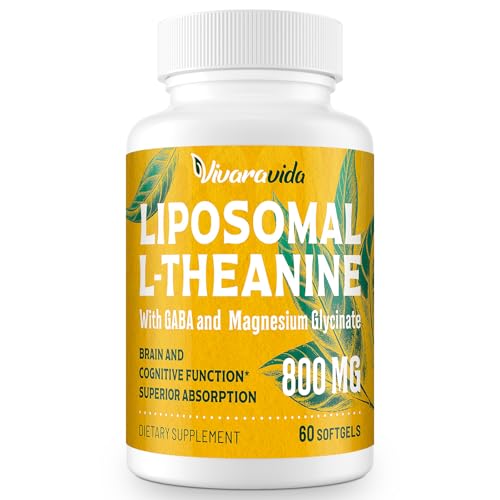 Vivaravida L-Theanine 800mg Supplement with GABA and Magnesium Glycinate - Liposomal Delivery for Sleep and Relaxation, 60 Softgels