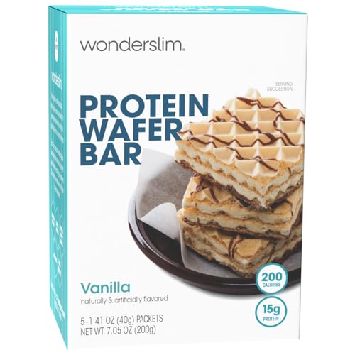 WonderSlim Protein Wafer Snack Bar, Vanilla, 200 Calories, 15g Protein, 0mg Cholesterol (5ct)