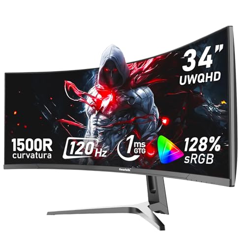 Gawfolk 34 Inch Ultrawide Curved 120Hz Gaming Computer Monitor 1500R PC screen 21:9 UWQHD (3440x1440),G-Sync,178° Viewing Angle,128% sRGB,HDMI、Display Port,Compatible with wall mounted 75x75MM-Black