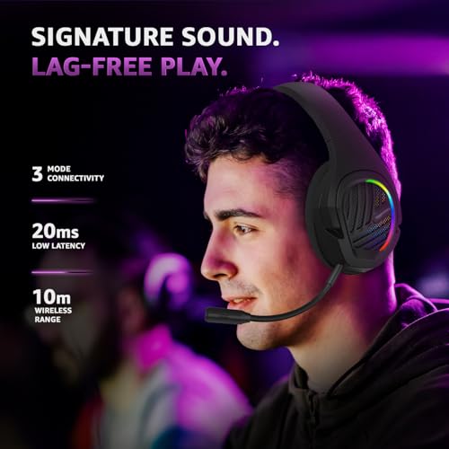 Image of amazon basics Tri-Mode Wireless RGB Gaming Headphones with Detachable Mic,Volume Scroller,Microphone On /Off Button,Type-C Charging Jack, for PC and Laptop. (Black)