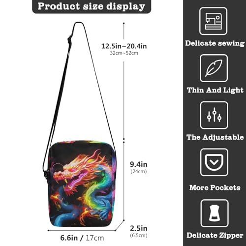Crossbody Bag Color Flame Dragon Messenger Bag for Women Men Purse Shoulder Bag Satchel Bag with Adjustable Strap 214A07803