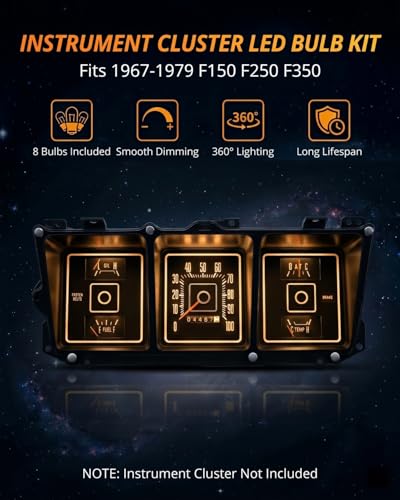 Image of WLJH Super Bright Amber Dashboard Instrument Cluster Panel Gauge Backlighting Indicator Lamp Bulb Full Led Light Kit For Ford F150 F250 F350 1967-1979, Pack of 8 | 3030 SMD, 200lm, Dash Instrument Illumination, Warning Indicators, No Soldering, Nighttime Readability, 8-Pack