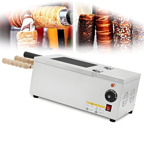 HuanSebesity Máquina Eléctrica para Hacer Panecillos Chimenea & Conos Helado Comercial,2 Barras Acero Inoxidable,Máquina Cono Helado Eléctrica,Parrilla Rollos para Restaurantes Y Pasticerías