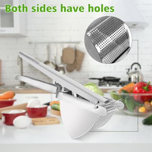 LHS Heavy Duty Potato Ricer and Masher, Stainless Steel Potato Masher, Business Fruit Masher and Food Press for Commercial and Home Use, 2 Sides Holes - Thumbnail 7