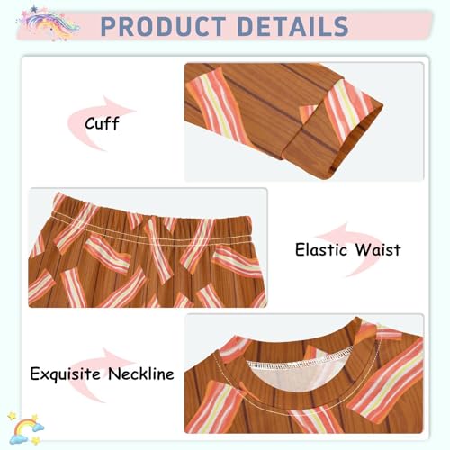 Pajama Sets Long Sleeve Bacon Strips Wood Background Soft Comfy Sleepwear 2 Piece PJS 3-8T4