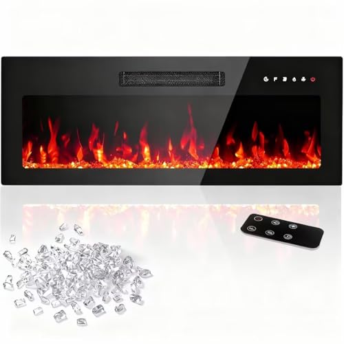 Image of 36 inch Electric Fireplace Insert, Wall Mounted & Recessed Heater, Slim Freestanding Indoor Fireplace with Remote Control, Adjustable Flame Colors & Brightness, Timer, 1400W