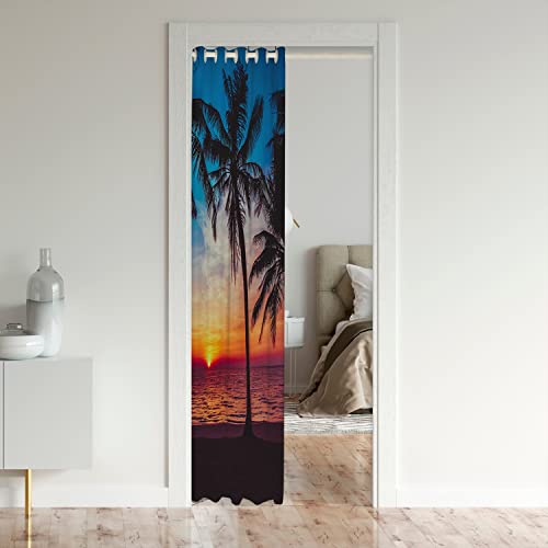 Loussiesd Ocean Sunset Doorway Curtain Privacy Mat Hawaiian Palm Tree Door Cover Soft Cozy Insulated Thermal Curtains For Bedroom Home Teens Living Room 106x203cm1Panel - Image 3