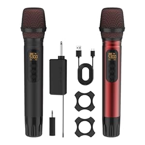 Wireless Microphones, UHF Metal Dual Handheld Cordless Dynamic Karaoke Microphone Wireless, 1/4 “Output for Rechargeable Wireless Microphone, Wedding, Party,DJ, Church, Speech,Class Use, 240ft