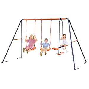 Nova Microdermabrasion Swing Set for Backyard, 440lbs Heavy Duty A-Frame Metal Outdoor Swing Stand with 2 Seats and 1 Swing Glider, Outdoor Playset for Kids