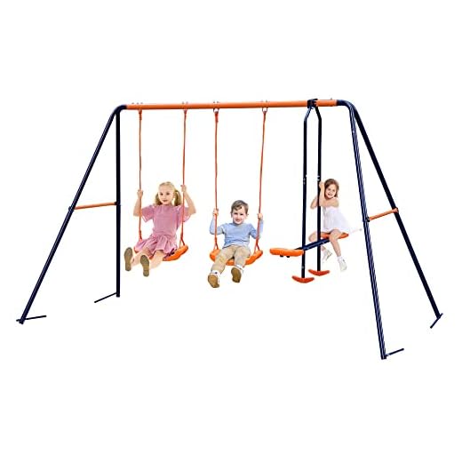 Outdoor Swing Sets for Backyard, 440lbs Load Capacity Swing Stand with 2 Seats and 1 Glider, Heavy Duty A-Frame Metal Outdoor Swing Set for Kids