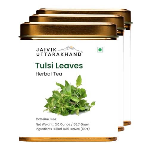 Image of Jaivik Uttarakhand Dry Thulasi Tea (170.1 g), Queen of Herbs, Loose Holy Basil Leaf, Pack of 3 Tin Box