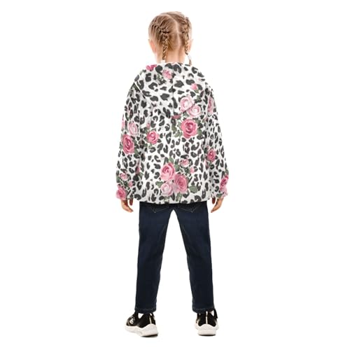 OTVEE Leopard Print Rose Flower Kids Hoodie Jacket Fall Spring Full Zip Warm Outwear Coat4