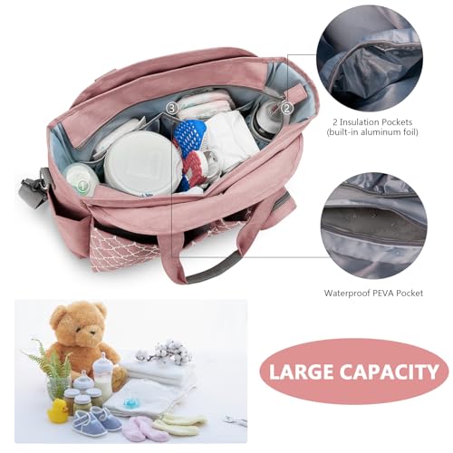 Bizcasa Baby Wickeltasche, 13 Taschen, Reise Wickeltasche Henkeltaschen Portable Babytasche mit Schnullertasche, Großer Stauraum für alle Babyzubehörteile (Rosa)