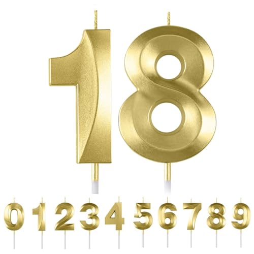 HattusaShield Número 18, vela de aniversário, dourada 3D desenhada NSJFS com número para decoração de bolos para casamentos, aniversários, reuniões, festas temáticas celebração