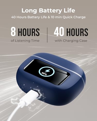 Image of Wireless Earbuds with Smart Touchscreen Case, Bluetooth 6.0 Ear Buds with AI Noise Cancelling Calls, 40H Playtime Stereo Headphones, IPX7 Waterproof Earbuds for Workout, Travel,iPhone,Android,DeepBlue