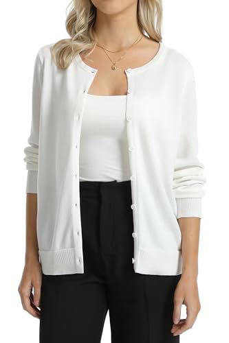 Image of QUALFORT Women's 100% Cotton Lightweight Cardigans Long Sleeve Knitted Button Down Sweater