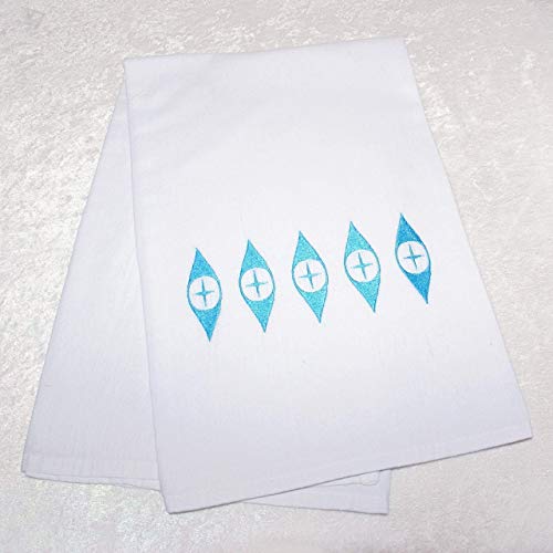 Embroidered Flour Sack Towel - Vintage Pyrex Pattern - Pyrex Eyes - 26 Inch X 26 Inch - Kitchen Dish Towel #TOP1