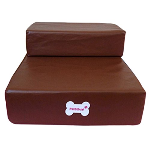 Qianle Haustiertreppe 47*39*20cm Kunstleder Hundetreppe Katzen Kaffeebraun