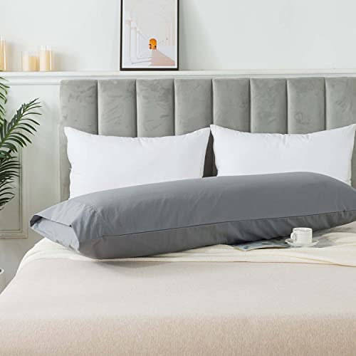 Body Pillow Cover - Cotton Fabric, Breathable & Skin-Friendly - Grey (21x54 inch)
