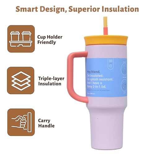 Image of 1200ml Stainless Steel Tumbler with Lid & Straw - Vacuum Insulated Travel Cup - Hot & Cold Drinks Up to 12 Hours - Spill-Resistant, Durable Mug for Gym, Office, Commute (Misty Rose)