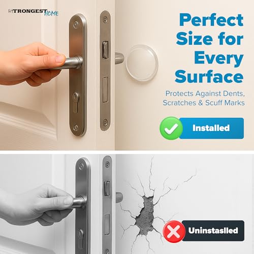 Image of STRONGEST HOME Door Stoppers (Medium) 2 inch - Door Stop for Wall with Strong Back Adhesive - Quiet and Shock Absorbent Silicone Wall Protectors from Door Knobs - Protects Every Surface - (Clear | 6 PCS)