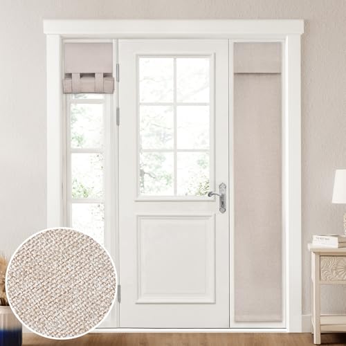 HOMEIDEAS 100% Linen Blackout Sidelight Curtains for Front Door Side Door Window Curtains Small Window Thermal Insulated Covering 1 Panel W12 X L68 Inch Natural