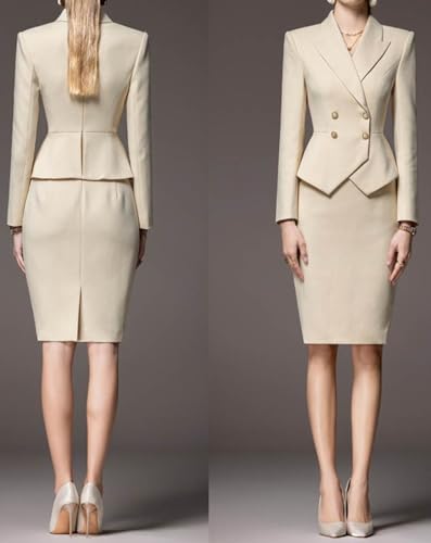 Women's 2-Piece Suit Double Breasted Jacket Skirt Set Business Formal Work Outfits2