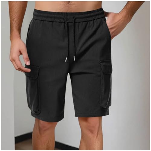 Image of Men's Cargo Sweat Shorts Casual Drawstring Elastic Waist Athletic Workout Gym Jogger Shorts with Multi Pockets