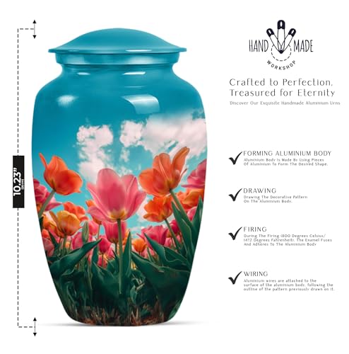 Image of Personalized Tulip - Human Cremation Urn - Funeral Urn for Mom & Dad - 10 Inch - Large with Velvet Bag - Unique Urn for Human Ashes - Decorative Urn - Burial Urns - Ashes Urns Human Remains