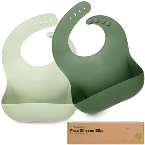 Image of KeaBabies 2-Pack Silicone Bibs for Babies, Toddlers Girl, Boy (Forest) | Sturdy Food-Grade Baby Bibs for Eating, Large Food Catcher, Easy Clean & Put On, Waterproof Baby Feeding Essentials, BPA-Free