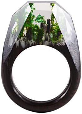 Handmade Wood Resin Rings Jewelry Nature Scenery Landscape Inside Wooden Rings for Women (RD-6)