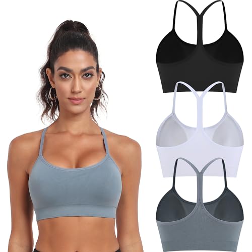 OBICUM Women's Y-Back Sports Bra - Light Support Yoga Bra Removable Padded Spaghetti Straps for Low-Impact Workouts