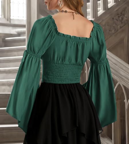 Scarlet Darkness Women Renaissance Corset Tops,Bell Sleeve Pirate Blouse,Peasant Off Shoulder Shirt Green S — view 4