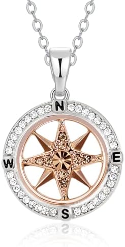 Silver Necklaces for Women, Compass Necklaces Christmas Birthday Gifts for Her Daughter Granddaughter Girlfriend Friends College Graduation