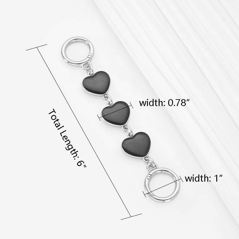 AUMEY Heart Purse Extension Chain,Metal Shoulder Extension Handbag Replacement Strap, Bag Strap Extender Accessoryr (Style4-Silver+Black)