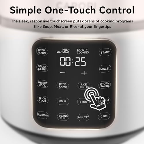 Image of Carori 8 Qt Electric Pressure Cooker, 9-in-1 Multi-Cooker 1000W with IMD Touchscreen, Non-Stick Inner Pot, For Pressure /Slow /Rice Cooking, Steaming, Saute & Keep Warm, Silver