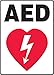 Accuform MFSD564VS Adhesive Vinyl Safety Sign, Legend "AED" with Graphic, 20" Length x 14" Width x 0.004" Thickness, Red/Black on White