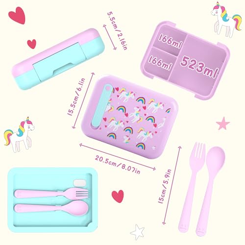 Image of Kids Bento Lunch Box for Boys & Girls - 4-Compartment Leak-Proof Lunch Container with Hidden Silicone Handle, Lightweight, BPA-Free, 855ml for School & Travel (pony)