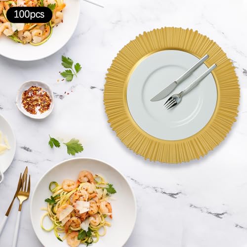 Platos cargadores redondos dorados 13 pulg set 100 pzas miniatura 7