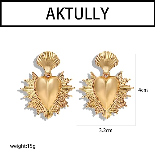 Heart Drop Earrings for Women Chunky 18K Gold Plated Heart Statement Dangle Earrings Dainty Boho Shell Earrings Gold Statement Earrings Jewelry Gift for Women4