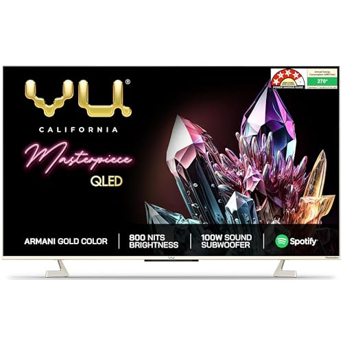 Image of Vu 189 cm (75 inches) The Masterpiece Glo Series 4K Ultra HD Smart Android QLED TV 75QMP (Armani Gold) (2022 Model) | Built in 4.1 Speaker