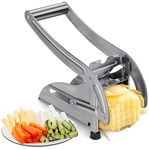 Honeueuen Potato Chipper and French Fry Cutter Includes Two Stainless Steel Sharp Blades Cover