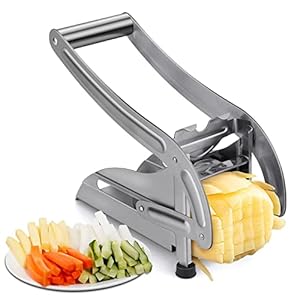 95Street Potato Cutter Chip Cutter Made of Stainless Steel, Chips Fries Potato Chopper Cutter 2 Inserts Non-Slip Rubber Foot Professional Vegetable Cutter
