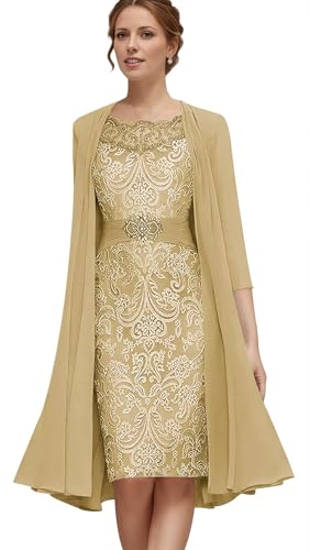 Jamille 2 Pieces Mother of The Bride Dress with Jacket Beaded Lace Appliques Evening Dress Chiffon 3/4 Sleeves JA0107