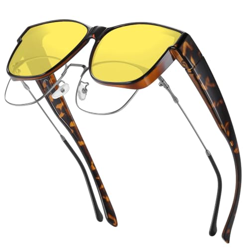 Image of GEGURI Night Vision Glasses, Night Driving Fit Over Glasses Polarized Anti-Glare for Men & Women Yellow Lens