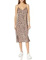 The Drop Women's Ana Silky V-Neck Midi Slip Dress, Leopard Print, M